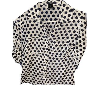 Ann Taylor Black and White Polka Dotted Button Up Blouse